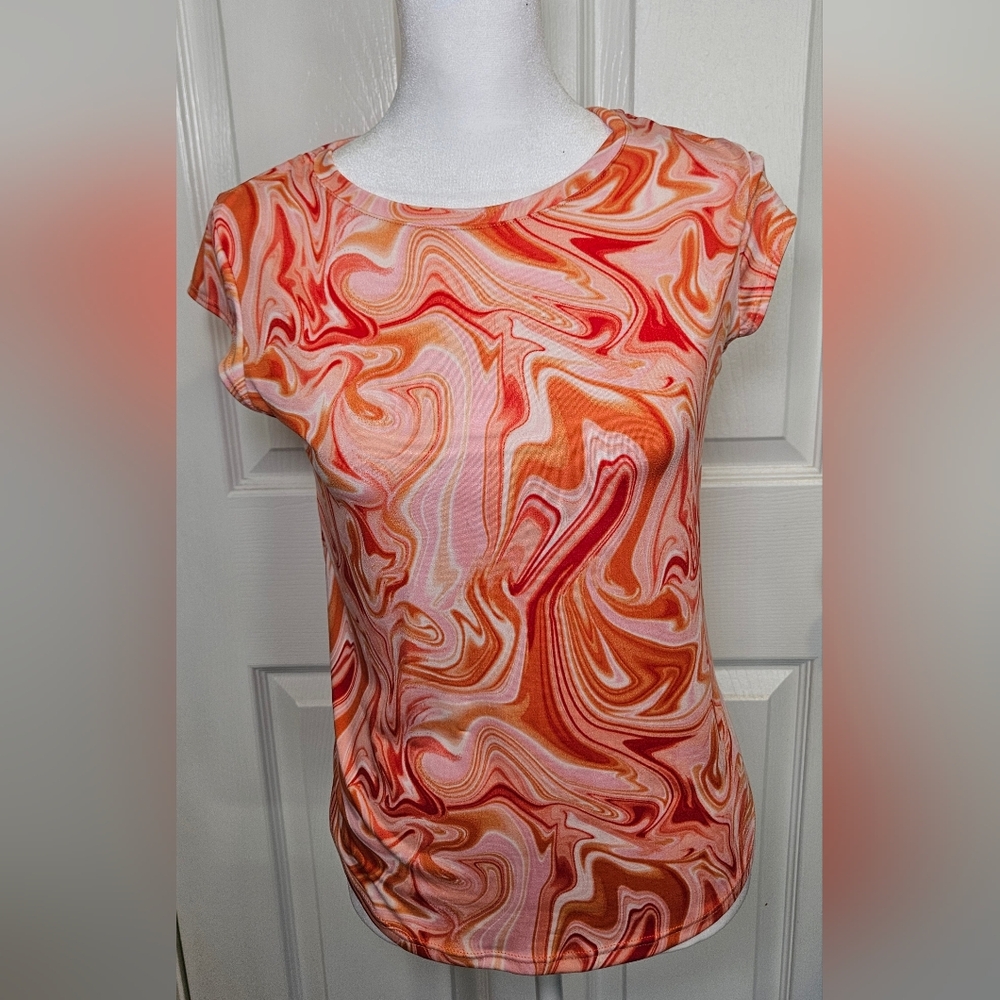 Ava James, Swirl Patterned, Cap Sleeve Women's Top. Size: PS